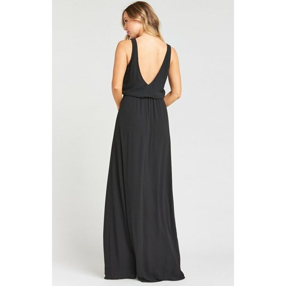 Show Me Your MuMu Kendall Maxi Dress Medium XXL Black Chiffon Low Back V Neck - Picture 4 of 11